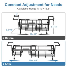 iSPECLE Sink Dish Drying Rack, Capacity Expandable Over Sink Dish Rack (12"-16.8"), in Sink Dish Drainer for Kitchen Counter with Utensil Holder and Handle, Black