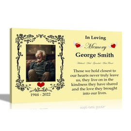 Artley Prints - Yellow Customisable Remembrance Canvas Pictures with Quote and Rose Border | Framed Wall Art for Living Room, Office, Bedroom, Home 30 x 20cm (12 x 8 in) A4