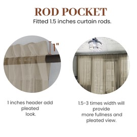 Dreaming Casa Solid Sheer Curtains 96 Inches Long Taupe Rod Pocket Voile Draperies for Bedroom Living Room, 2 Panels, Each 52" W x 96" L