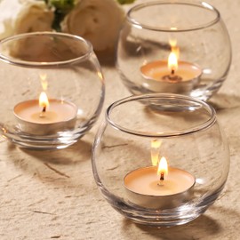 Volens - 24 portavelas votivos transparentes para centros de mesa, portavelas de cristal redondo de 2 x 2 pulgadas, a granel para decoración de boda y decoración del hogar