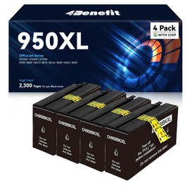 4Benefit 950XL Black Ink Cartridges Compatible for HP 950 XL Ink Replacement High Yield Use with OfficeJet Pro 8600 8610 8615 8620 8100 8630 8660 8640 8615 8625 276DW 251DW Printer (Black, 4 Pack)