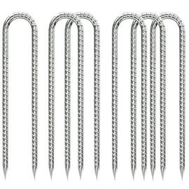 Ground-Stakes-Heavy-Duty-12 inch, U-Hook Rebar Stakes Galvanized Anti-Rust 6pcs Garden Stakes Metal Ground Anchors for Garden Dog Fence Chicken Coop Tent Trampoline Accessories Deer Fence