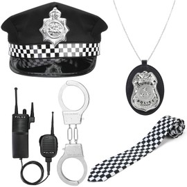 5 Pieces Police Costume Police Hat Handcuffs Police Brand Tying Walkie Talkies Police Accessory Set for Children Men Women Role Play