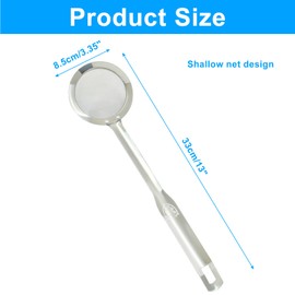 Unlorspy Stainless Steel Fat Skimmer Spoon 13 inch Ladle Cooking Strainer Spoon Fine Mesh Stainless Steel Colander with Handle for Kitchen Cooking (DIA 3.35", Shallow Net Design)