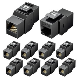 Cable Matters [UL Listed] 10 unidades de acoplador Keystone Cat6 de 10 Gbps, conector RJ45 Keystone/conector modular Ethernet hembra a hembra en negro para panel de conexión, placa de pared
