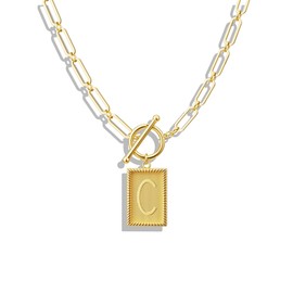 Tewiky Gold Initial Necklaces for Women Square Letter Pendant Necklace