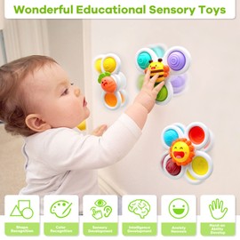 Suction Cup Spinner Toys for Baby, Sensory Toys Learning Toys for Toddlers 1-3, Baby Bath Toys for Babies 12-18 Months, 1 2 3 Year Old Girl Boy Gifts Idea (3 Pcs)