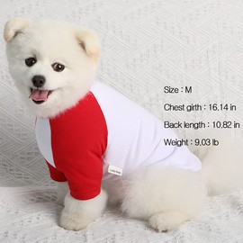 Lucky Petter Dog Cotton Shirts for Small and Large Dogs Raglan T-shirts soft breathable Dog Shirt pet clothes (Medium, White/Red)