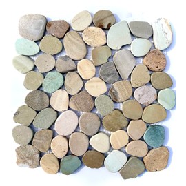 FuStone Decorative Tiles Interlocking Tumbled Pebble Tiles (1-Sheet) Kitchen Floor Bathroom Patio Stone Tile for Indoor and Outdoor Use Natural River Rock Stones SA-CP007-1