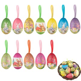 Norhogo 12pcs Colorful Paper mache Easter Eggs, Easter Tree Decorations With Ribbon, Easter Crafts for Kids DIY Home Decor, Easter Egg for 5 * 7cm random mixing of chick and rabbit