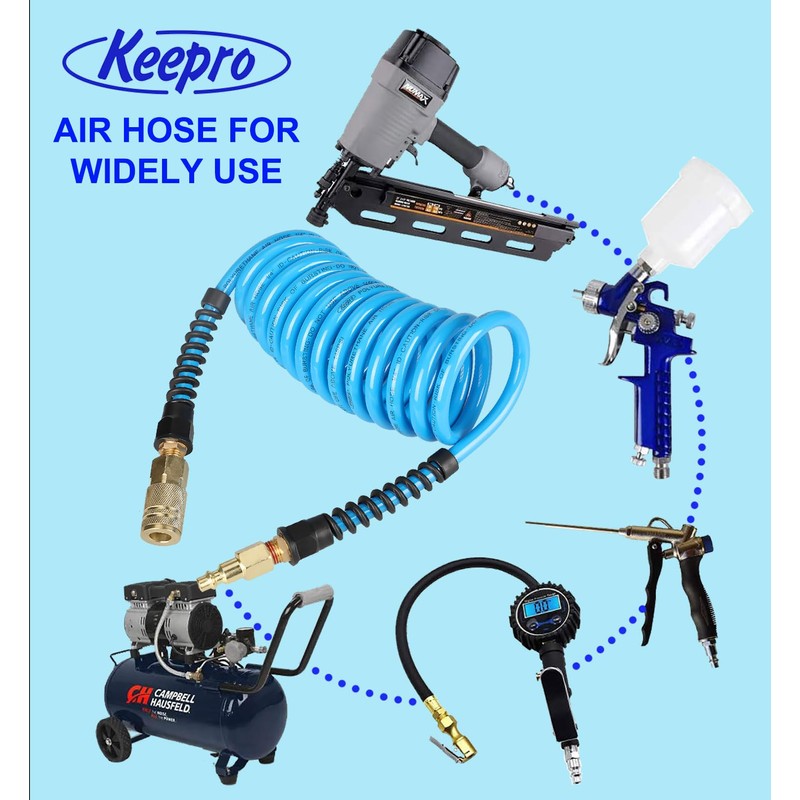 Keepro Polyurethane Recoil Air Hose, 1/4 Inch ID By 10
