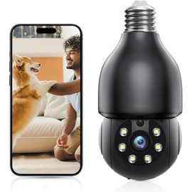 Black Dual Light Bulb Camera 3MP Dual-band WiFi PTZ Pan Tilt Control Human Detection Alarm Automatic Lens window camera cameras for home Safety Card - Quantity: White Cam*2