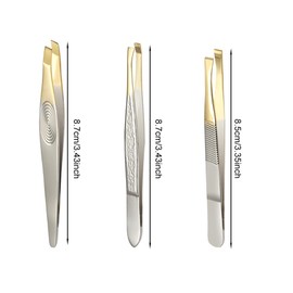 3Pcs Stainless Steel Eyebrow Tweezers,Slant Tweezer Tweezers Set for Eyebrow Hair, Facial Hair Removal(Gold,Size:3.35inch)