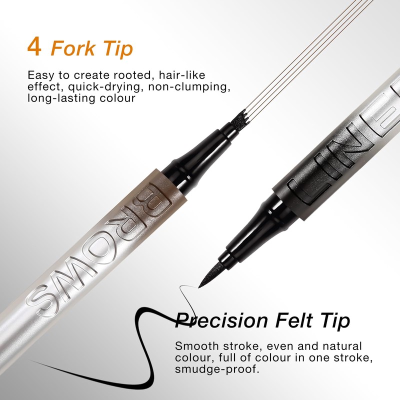 Boobeen Waterproof Liquid Eyebrow Pencils with 4-Fork Tips, 2-Pcs, Microblading