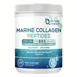 NATURE TARGET- Pptidos de Colgeno Marino en Polvo Colgeno Hidrolizado Tipo I y III con Probiticos, Vitamina C y Hya                                   