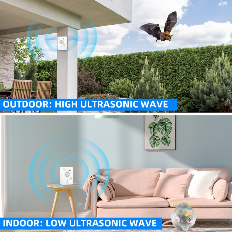 4 Pcs Ultrasonic Bat Repellent for Attic, Rechargeable Bat Deterrent