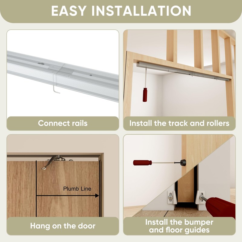 BarnBase 5FT Pocket Door Track Kit, Spliced Aluminum Pocket Door