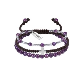 CrystalTears Amethyst Crystal Bracelet for Women Healing Crystal Gemstone Beaded Cross Bracelets Adjustable Triple Layered Stone Bracelet Crystals Jewellry Gifts for Women Mum Birthday Christmas