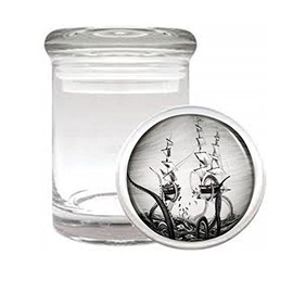 Gigantic Octopus Kraken D10 Medical Glass Jar 3" X 2" Herb & Spices Scary Sea Monster Giant Attacking Squid