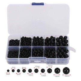Ojos de plástico de muñeca de 1380 piezas, Ojos de seguridad para hacer animales de felpa de bricolaje Accesorios de tela de globo de ojo de frijol negro Tamaño: 3/4/5/6/8 mm