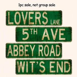 Vintage Metal Tin Sign, 1 Count Rustic Street Road Street Sign, Country Retro Metal Wall Sign, Decorative Sign for Home Garden Party - Colour: Leaf Green & Golden, Specification: 1 Count-LOVERS LANE