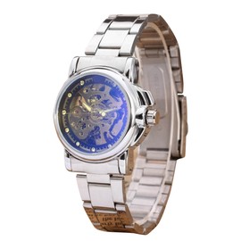 WINNER Heart Shape Hollow Automatic Mechanical Movement Business Men Watch(Black+Silver)