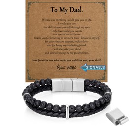LUCKY2+7 Leather Bracelet for Men Stainless Steel Mens Bracelet Jewelry Gifts for Dad Grandpa Husband,To My Dad