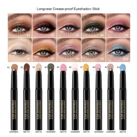 CHIFURE Eyeshadow Stick, Shimmer and Matte Cream Eye Shadow Brightener Sticks Eyeliner Pencil Crayon, Waterproof Long Lasting Eye Highlighter Stick Makeup,0.056 Oz(Matte)