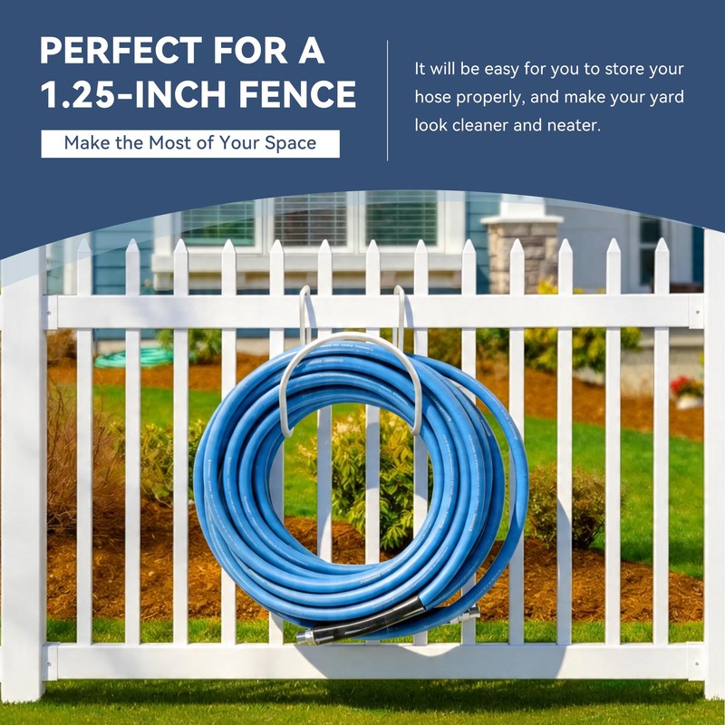 Heavy Duty Garden Hose Holder for Fence, Fits 2" Railings,