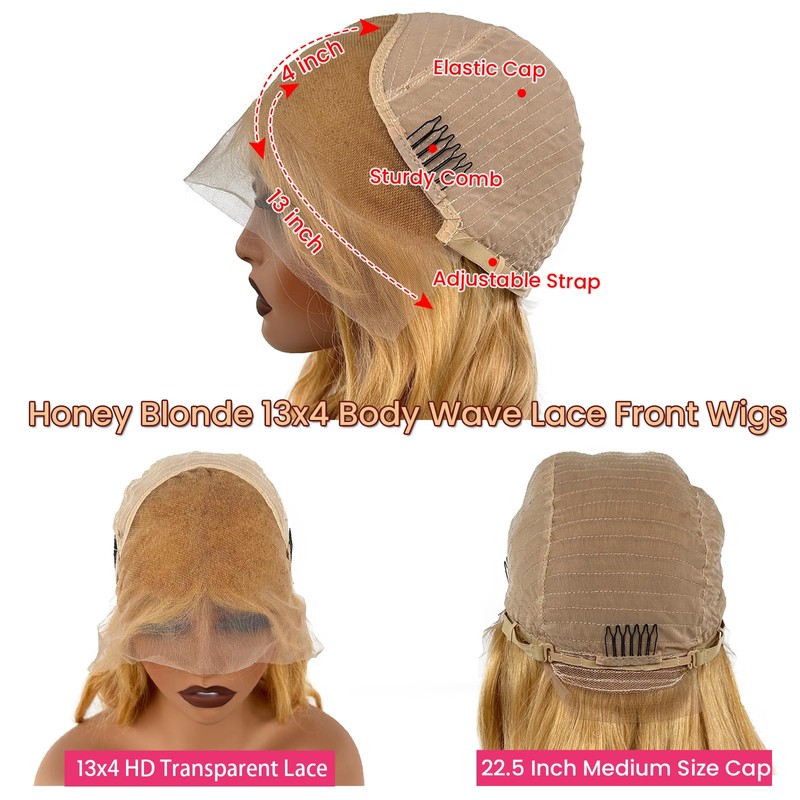 Honey Blonde Wig Human Hair Body Wave 13x4 HD Lace