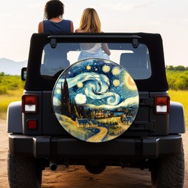 Spare Tire Cover Wheel Cover Starry Night PVC Leather for Car Truck Camper Trailer RV SUV JP FJ, Waterproof Dustproof R17 Universally fit for Overall Wheel Diameter 33-35 Inch