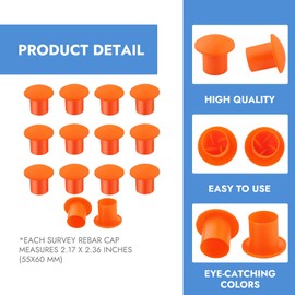 14 Pcs Orange Rebar Safety Caps Plastic Mushroom Protective Cap Fit for 3/8-1 Inch (10-25mm) Rebar Stake Reinforced Survey Rebars Caps Covers Durable Construction Survey Markers for #3-#7 Rebars
