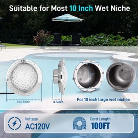 10 Inch LED Pool Lights for Inground Pool,Cool White,AC120V,100FT