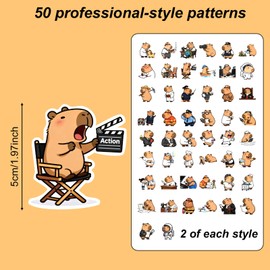 100pcs Capybara Stickers, Waterproof Adorable Vinyl Capybara Occupation Stickers Funny Animal Decals for Classroom Prizes Water Bottle Laptop Decoration (2 of Each Style)
