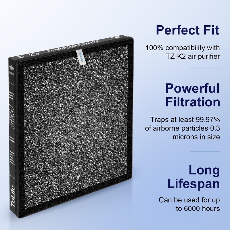 ToLife TZ-K2 Air Purifier Replacement Filter, 3-in-1 High-Efficiency Activated Carbon