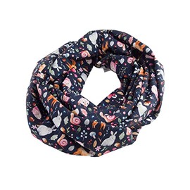 bettina bruder - Women's Loop Forest Animals Deer Owl Night Blue Colourful Tube Scarf - 100% Cotton, blue