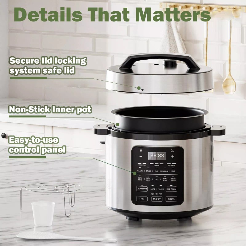 Simple Deluxe 14-in-1 Electric Pressure Cooker 6QT Stainless Steel Rice