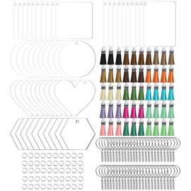 200Pcs Acrylic Keychain Blanks, BetterJonny 5 Shapes Clear Blank Keychains for Vinyl Bulk with Tassles Keychain Ring and Jump Rings Acrylic Blanks for Resin DIY Ornament Craft Project(Round Heart Square Rectangle Hexagon)
