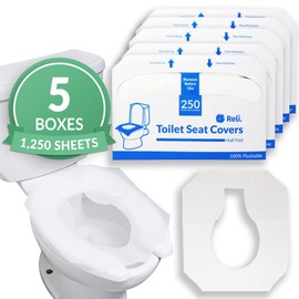 Reli. Toilet Seat Covers (1250 Pcs, 5 Packs of 250) | Disposable Toilet Seat Cover - Flushable - 14x16" (Half-Fold) | Paper Toilet Liners for Bathroom, Travel, Camping, Kids Potty Training