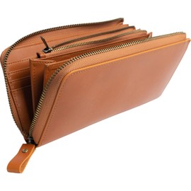 Dom Teporna Wallet, Large Capacity, Men's, Women's, Genuine Leather, Italian Leather, Card Case, Holds 15 Cards, L-Shaped Zipper, Wide Opening, Brown