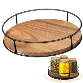 FeBohao Lazy Susan Turntable Spice Rack Organiser Rotating Display Stand Pantry Organiser Wood Round