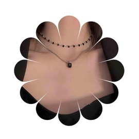 Aneneiceera Boho Layered Rhinestone Necklace Black Beads Choker Silver Chain Black Crystal Pendant Necklace Multi-Layered Shining Rhinestone Necklace Minimalist Necklace Jewelry for Women