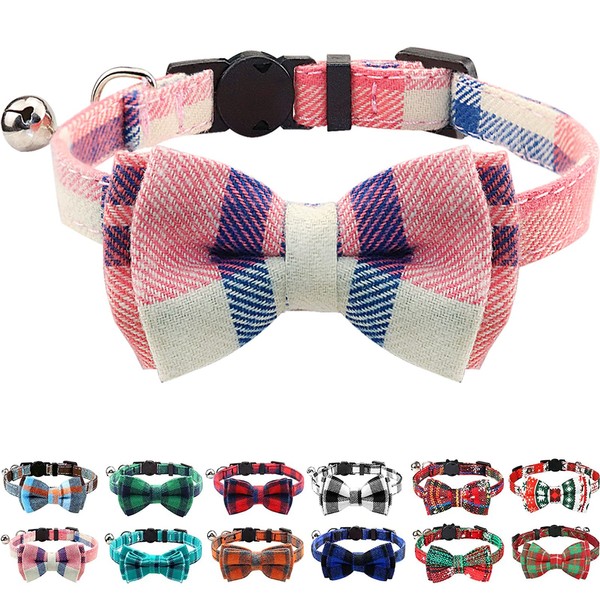 Joytale Cat Collar with Bell and Bow Tie, Soft Tartan