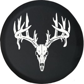 Funny Spare Tire Wheel Cover for Camper SUV Trailer Truck RV JP Thick PVC Leather | Deer Hunting Skull Black 29 Inch