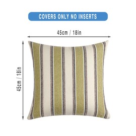 FSZhenZuan Pack of 2 Cotton Cushion Covers 45x45cm Decorative Green Striped Throw Pillow Covers Boho Soft Pillowcases with Invisible Zipper for Couch Bed Living Room Home Decor