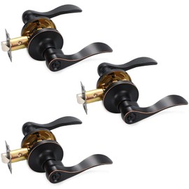 3 Pack Keyed Alike Entry Door Lever Oil Rubbed Bronze, Indoor/Outdoor Door Handles Set for Interior/Exterior Door, Front/Home Door Lock Handle, Leversets for Bed/Bath Room, Universal Handing