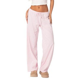 Women Seaside Striped Pants Drawstring High Waist Wide Leg Pants Casual Lounge Pants Y2K Going Out Trousers - Color: Pink, Size: S