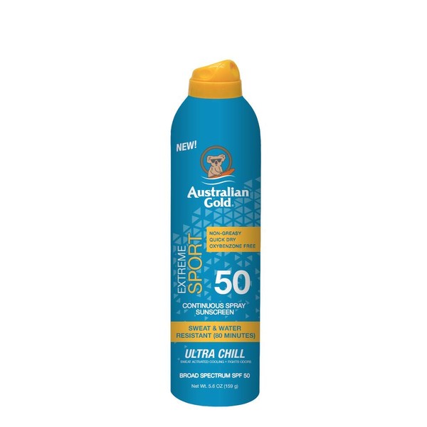 Australian Gold Extreme Sport Continuous Spray Sunscreen SPF 50 (Broad Spectrum/Sweat & Water Resistant/Non-Greasy/Oxybenzone Free/Cruelty Free), Sport - New, Coastal Breeze, 6 Oz