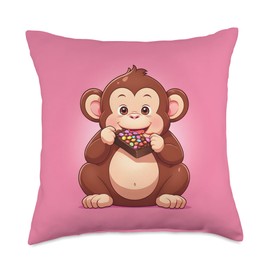 Chubby Fat Monkey Chocolate Lover Funny Animal Design Print Throw Pillow