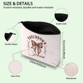 Touchdown Season Inspire Makeup Bag Distressed Football Gift Football Coquette Bow Cosmetic Bag Football Sport Lover Bag (Touchdown CA)